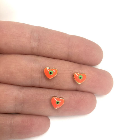 Gold Plated Enamel Heart 8 mm Neon Orange