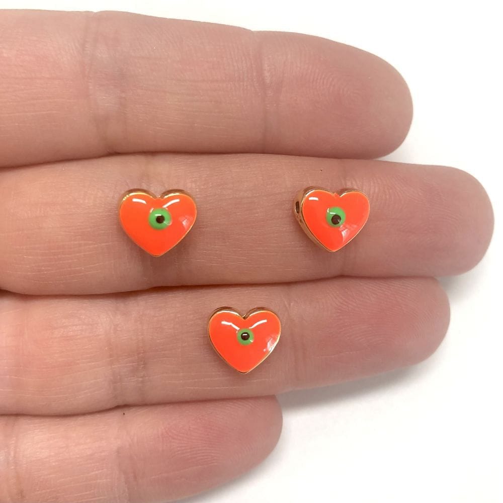 Vergoldetes Emaille-Herz 10 mm Neonorange