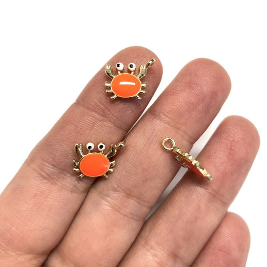 Gold Plated Enamel Crab Shaking Attachment - Neon Orange