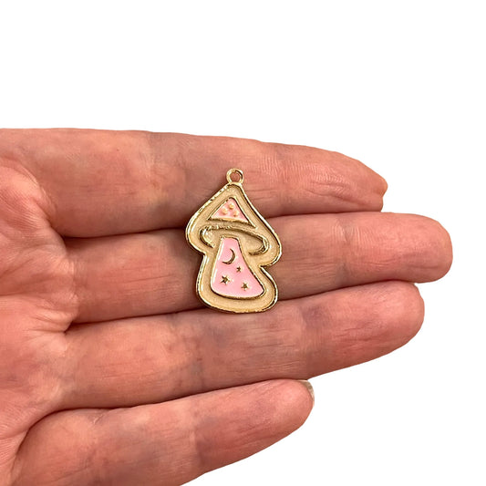 Gold Plated Enamel Magic Mushroom - Pink