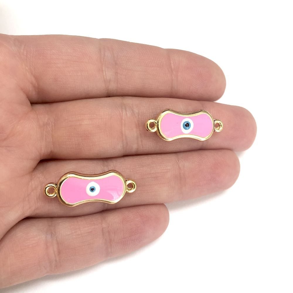 Gold Plated Enamel Bracelet Attachment - Pink
