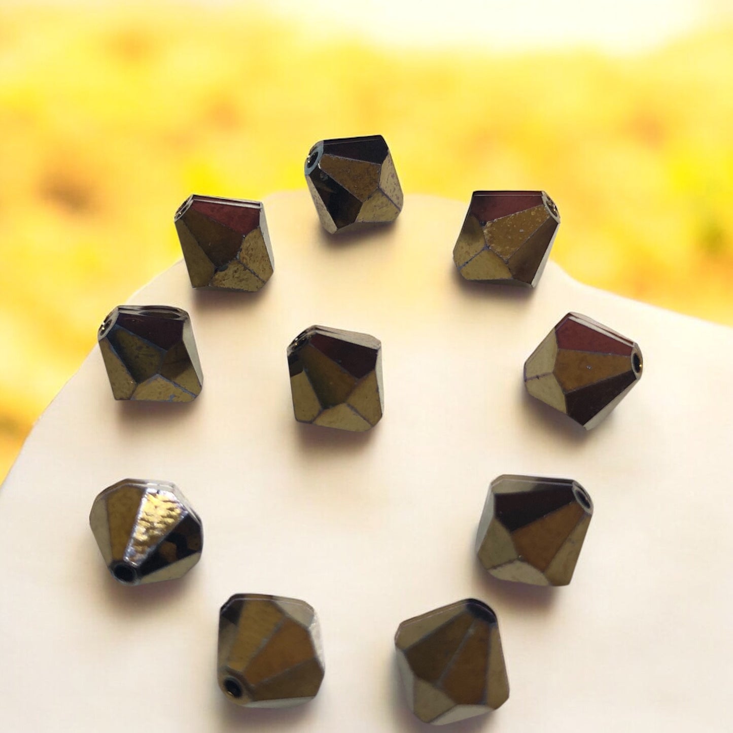 Swarovski 8mm Piramit (Bicone ) Şeffaf Bakır (Crystal Dorado ) - 006