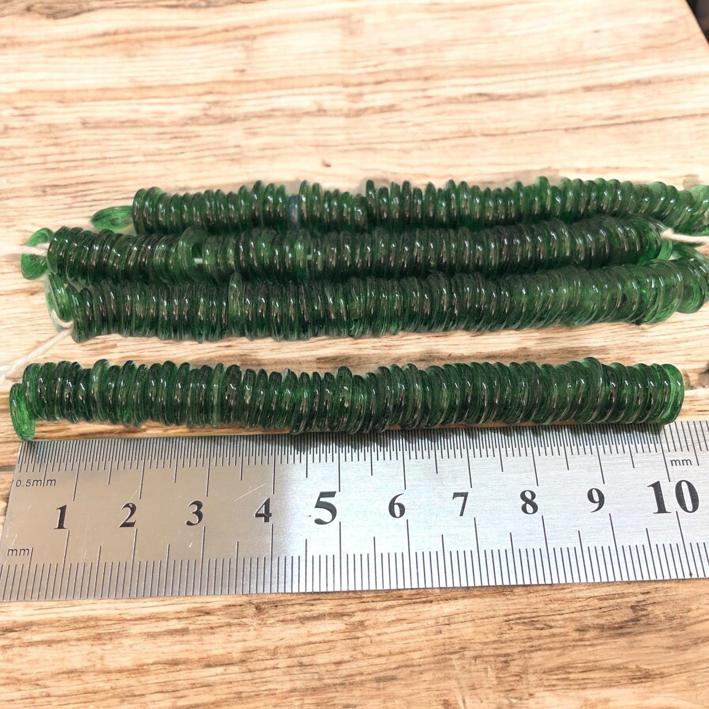 Küçük Boy Ocak Boncuğu Rondel -  Şeffaf Yeşil