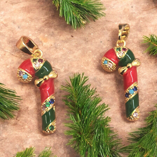 Altın Kaplama Mineli Zirkon Taşlı Mineli Yeni Yıl Aparat -Baston Şeker