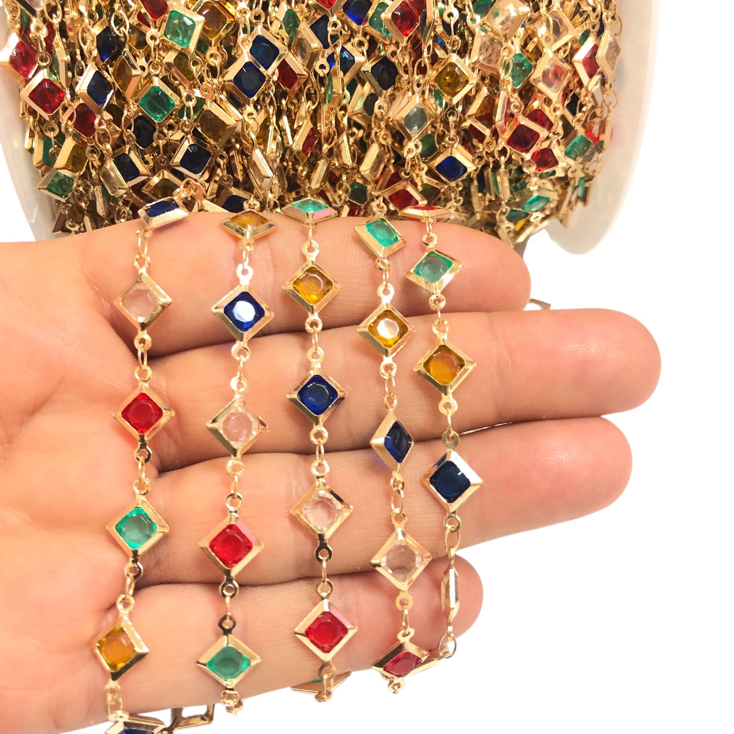 Altın Kaplama Baklava Model  Taşlı Zincir  - Mix