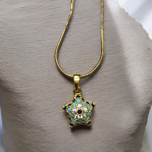 Altın Kaplama  Renkli Zirkon Taşlı Nazar Boncuğu  - Yıldız  12mm