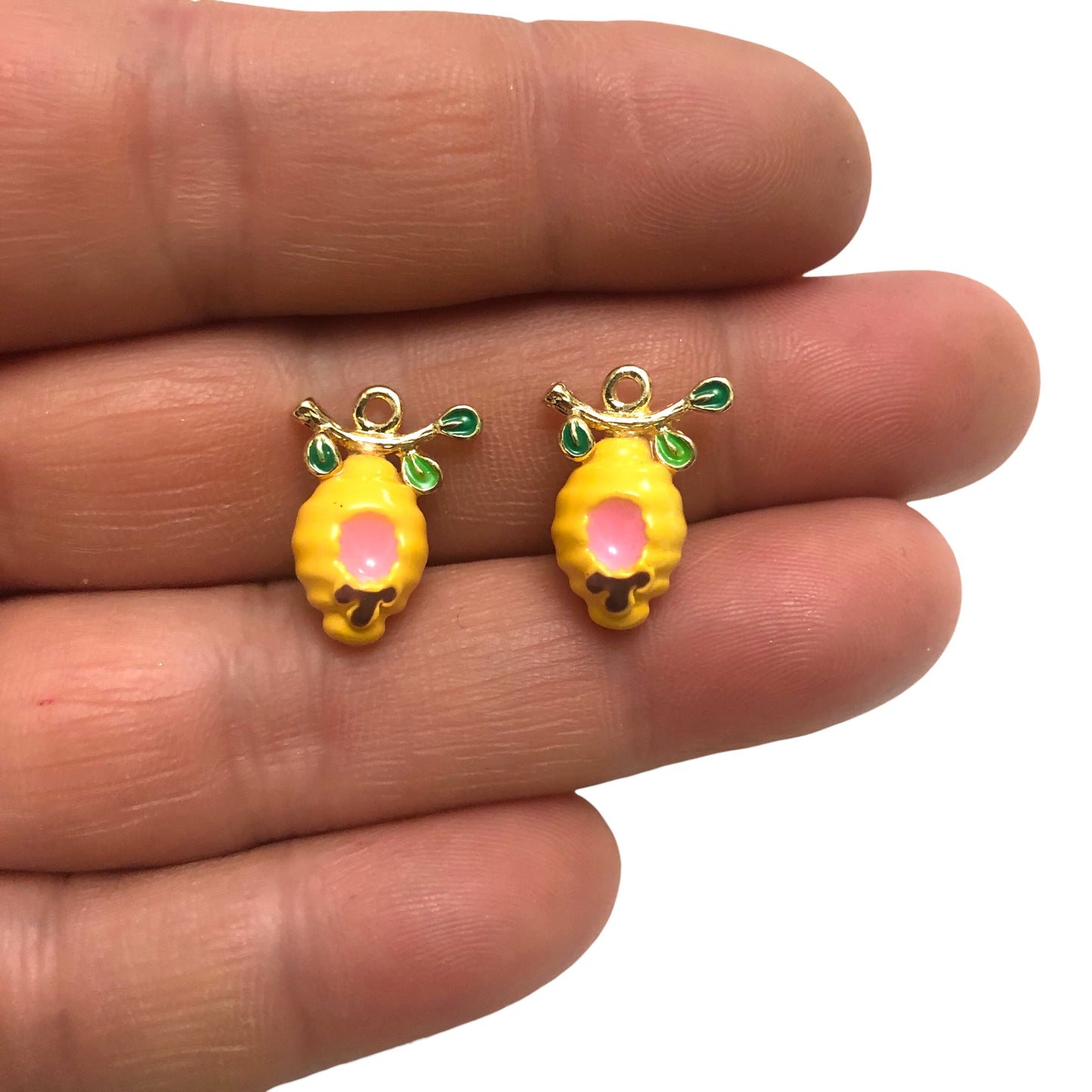 Gold Plated Enamel Strawberry Shaking Attachment - Neon Green