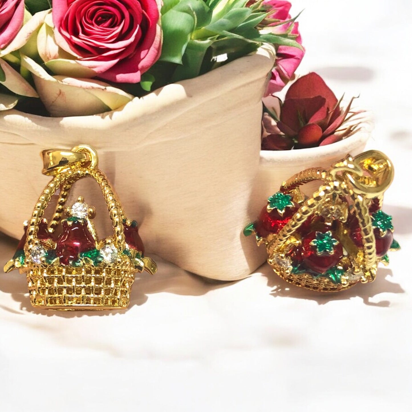 Sarı Çelik Zirkon Taşlı Nar Sepeti