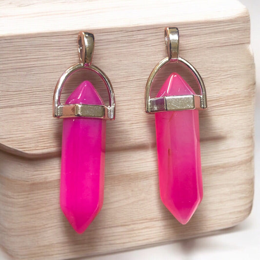 Doğal Taş Füze Kolye Ucu -Pembe Akik