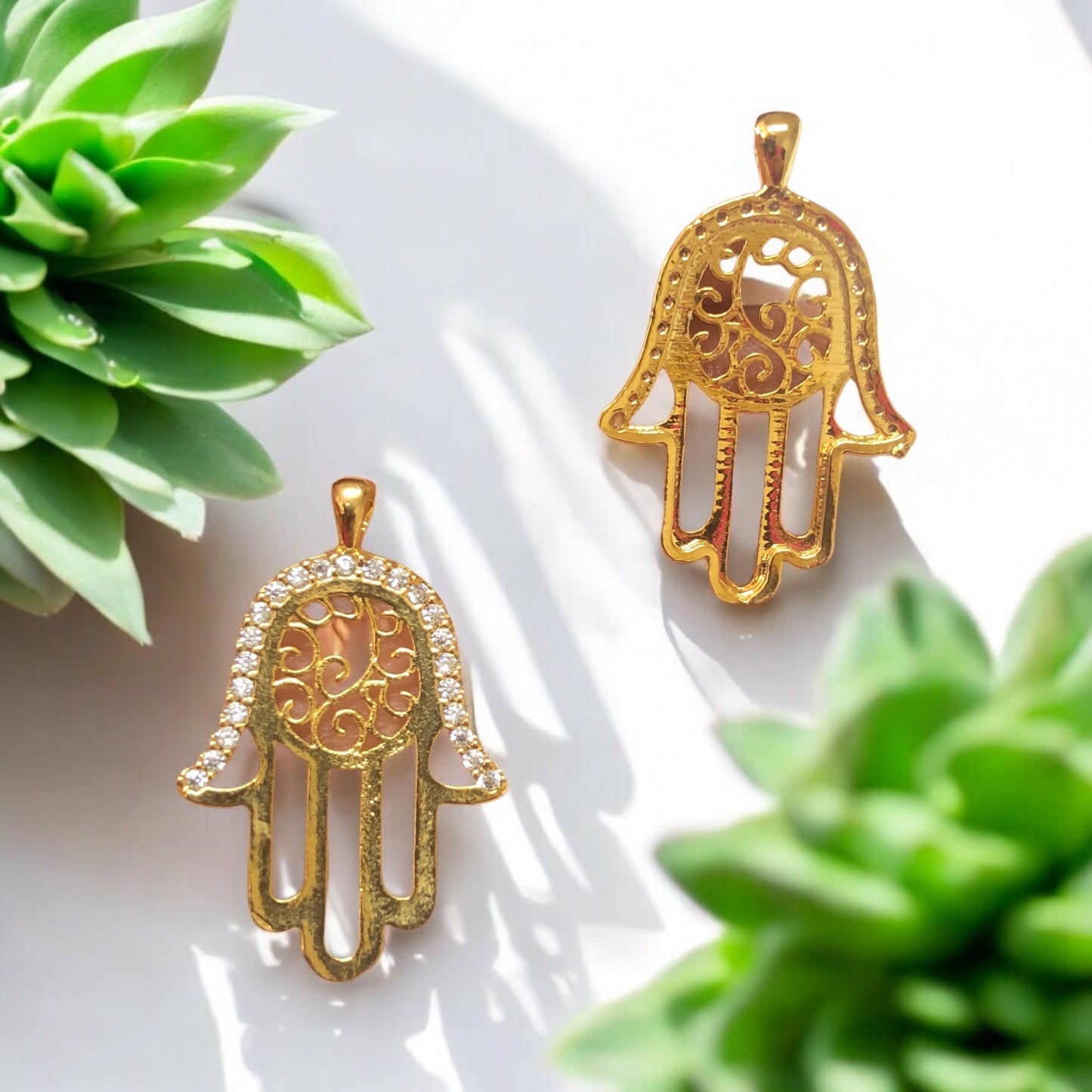Altın Kaplama Zirkon Taşlı Hamsa Kolye Ucu