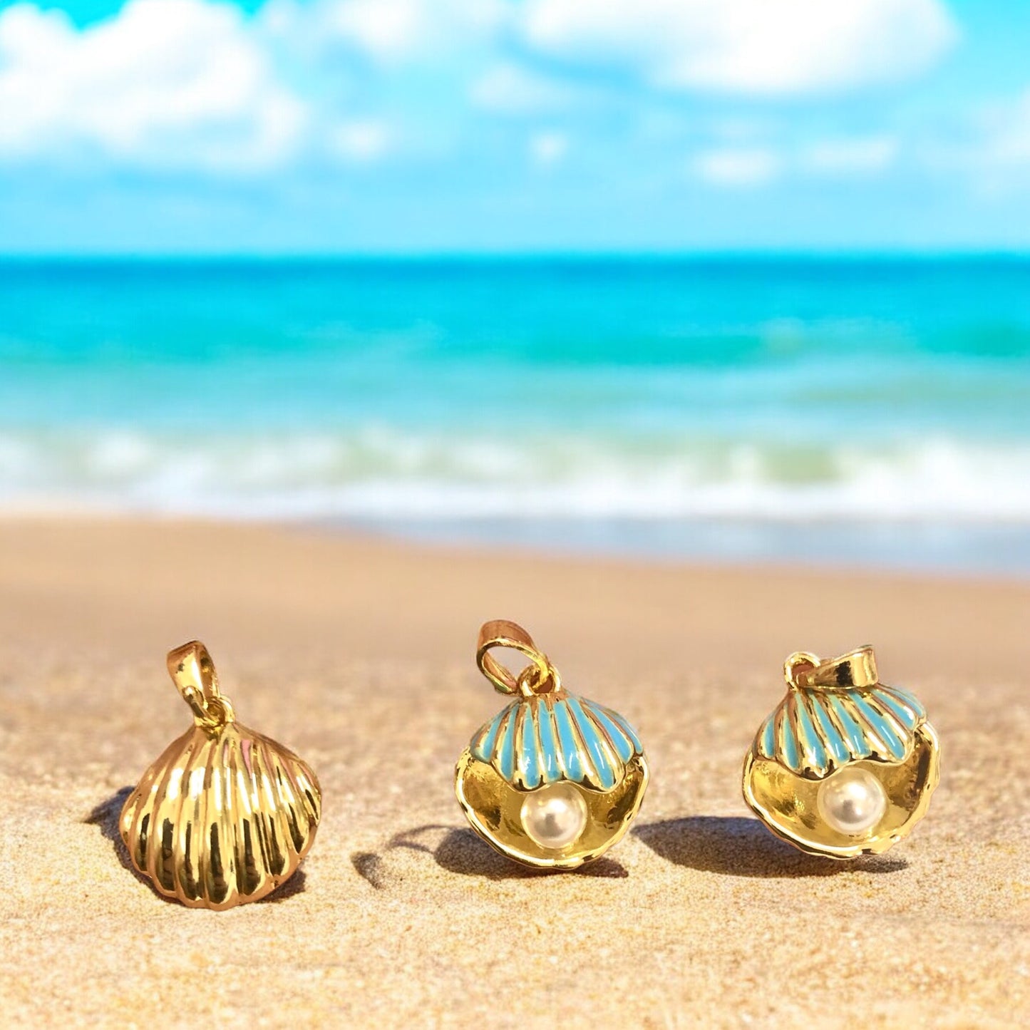 Altın Kaplama Mineli İncili  istiridye Kolye Ucu