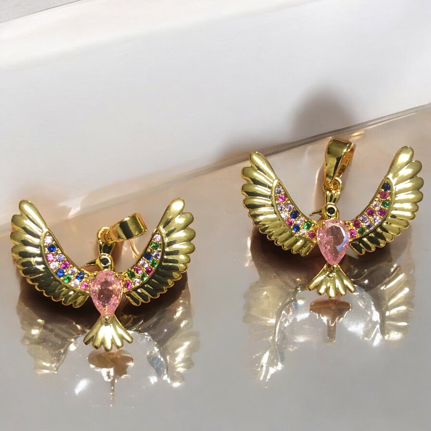 Sarı Çelik Zirkon Taşlı Küçük Boy Anka Kuşu Kolye Ucu