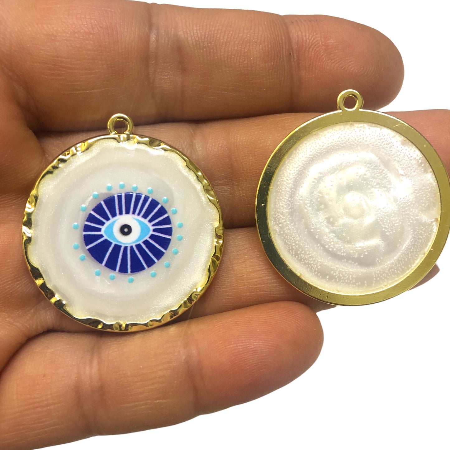 Altın Kaplama Epoksi Nazar Kolye Ucu- Lacivert -33mm