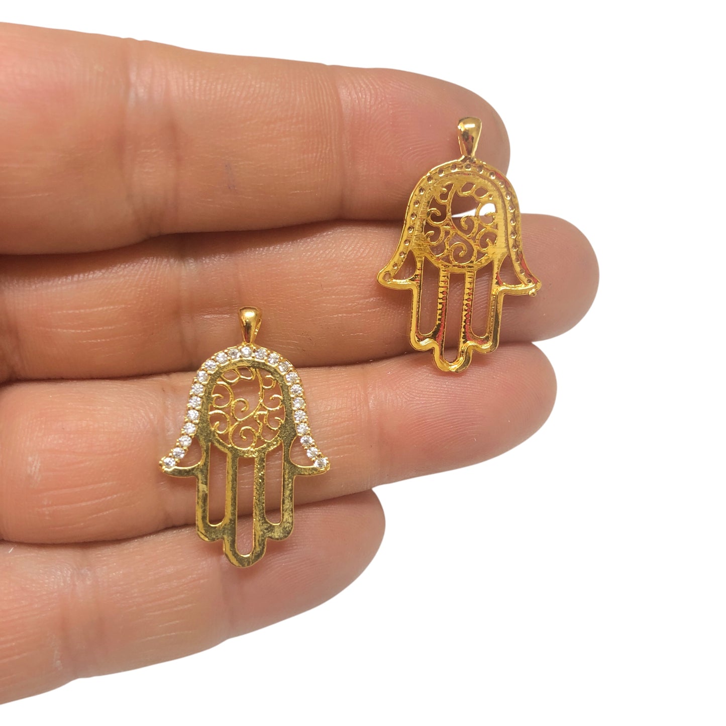 Altın Kaplama Zirkon Taşlı Hamsa Kolye Ucu