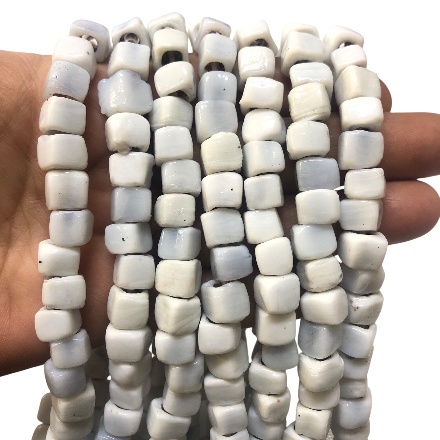 Küp Ocak Boncuğu-10mm- Ebruli Beyaz