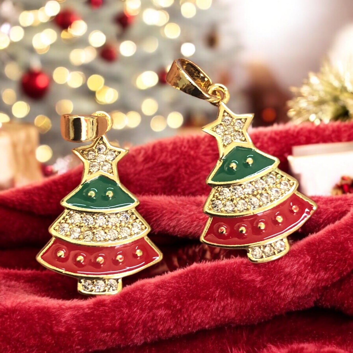 Altın Kaplama Mineli Zirkon Taşlı Mineli Yeni Yıl Aparat - Çam Ağacı Mix