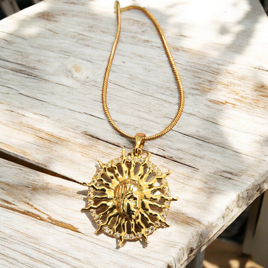 Altın Kaplama Zirkon Taşlı Güneş Kolye Ucu