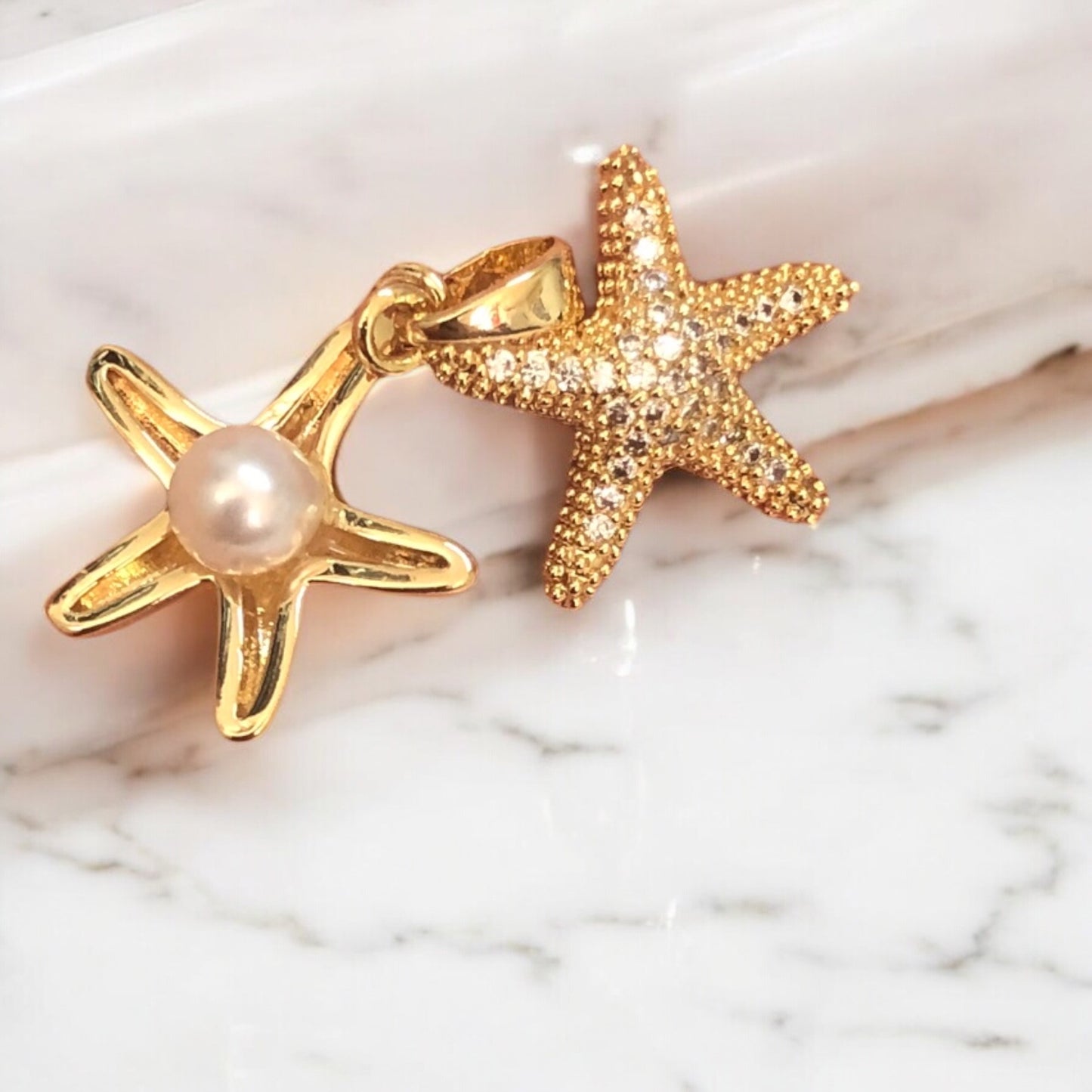 Altın  Kaplama Çift Katlı Zirkon Taşlı Deniz Yıldızı  Kolye Ucu