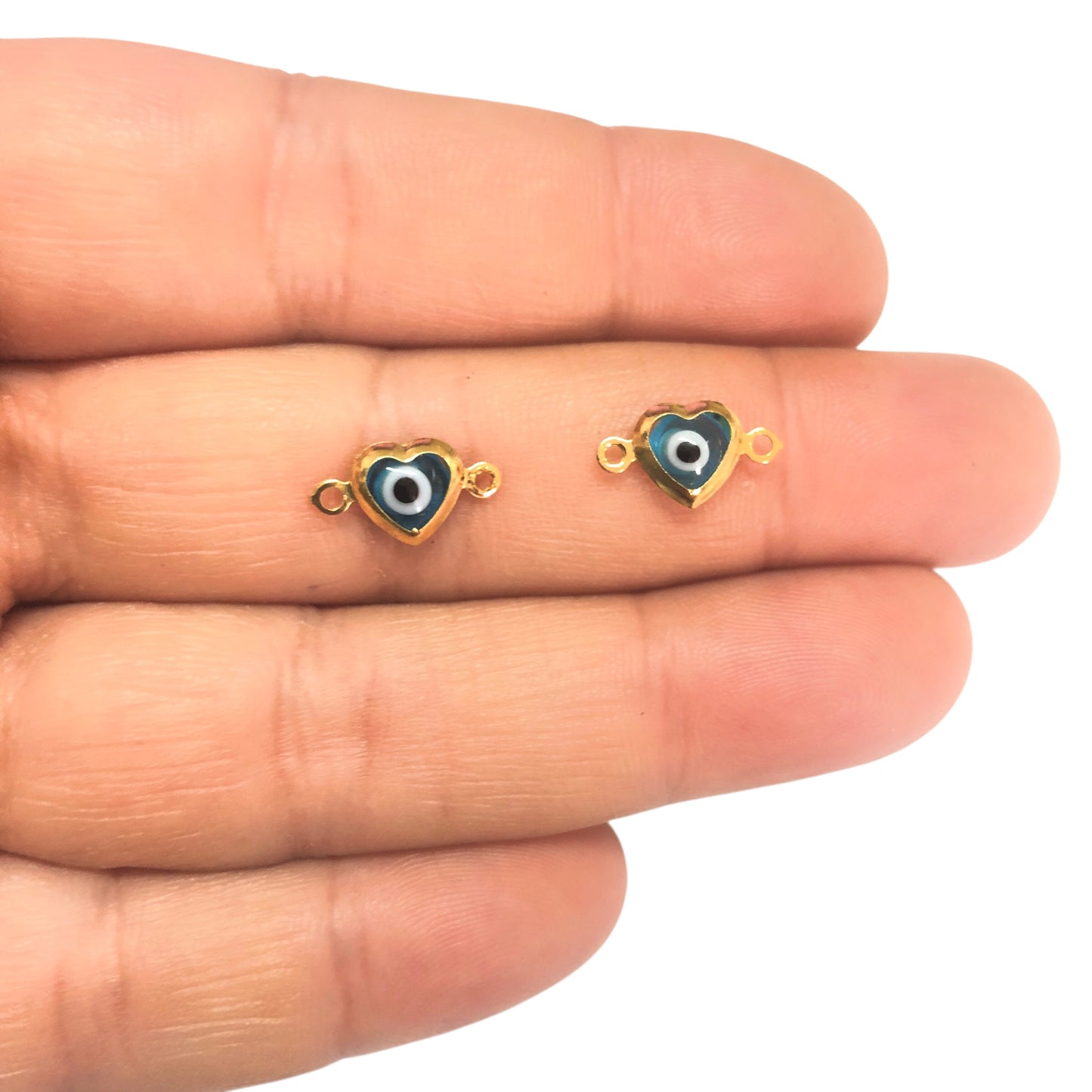 Altın Kaplama Kalp Beyaz Nazar Bileklik Aparatı  Yan Delik - Mavi