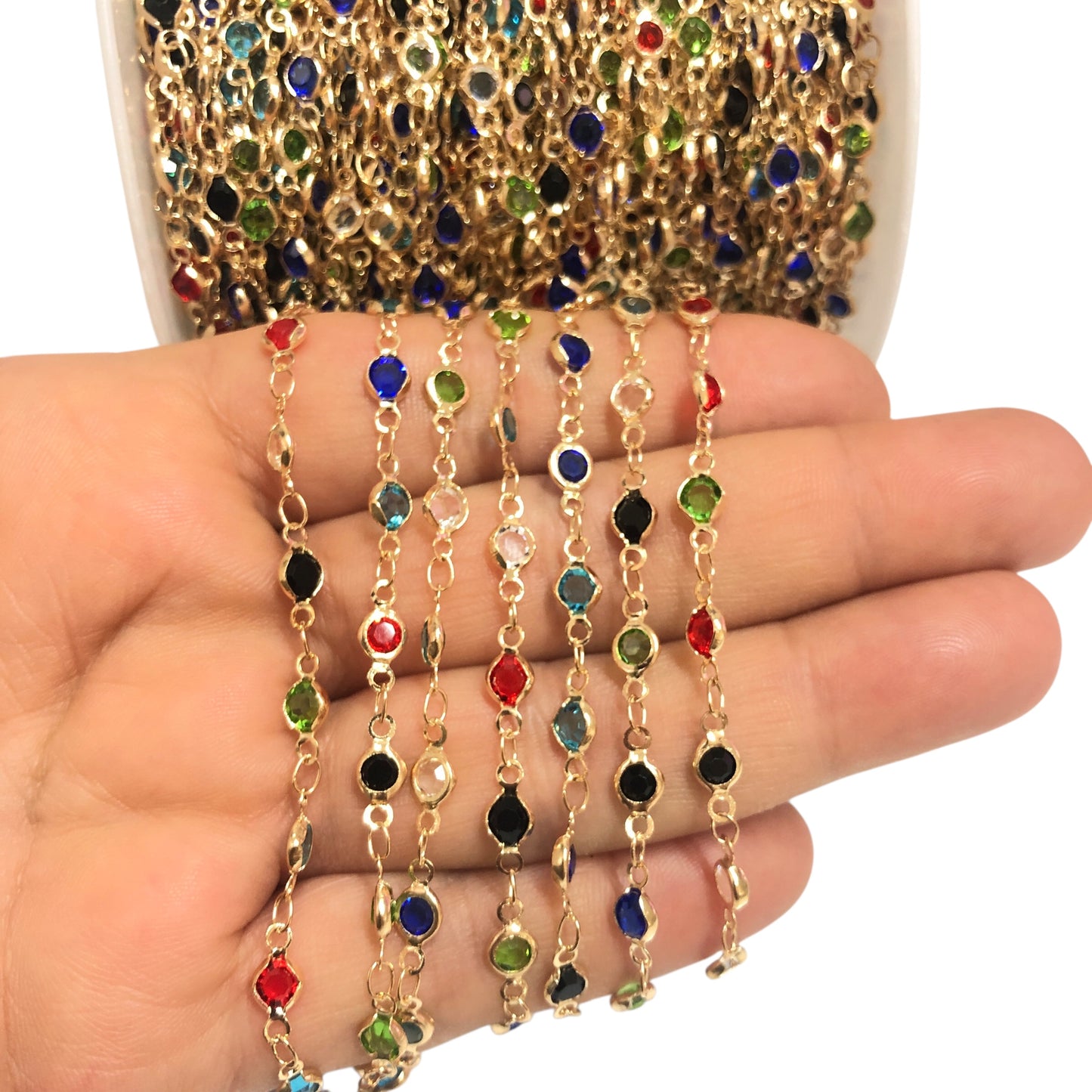 Altın Kaplama Mini Yuvarlak Taşlı Zincir  - Mix