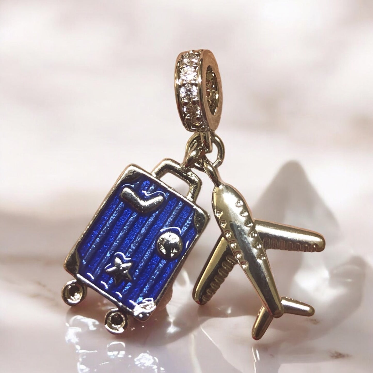 Rodyum Kaplama Mineli  Bavul Seyahati Seti -Lacivert