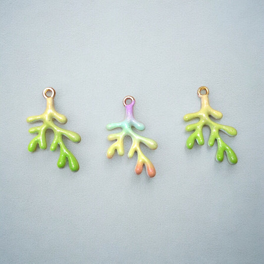 Altın Kaplama Mineli Ebruli Dal Mercan- Yeşil