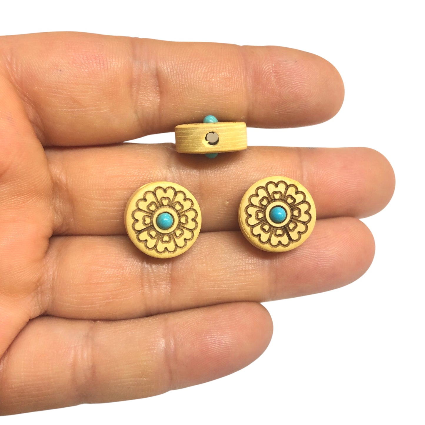 Sandal Ağacı Oyma Turkuaz Taşlı Aparat-3