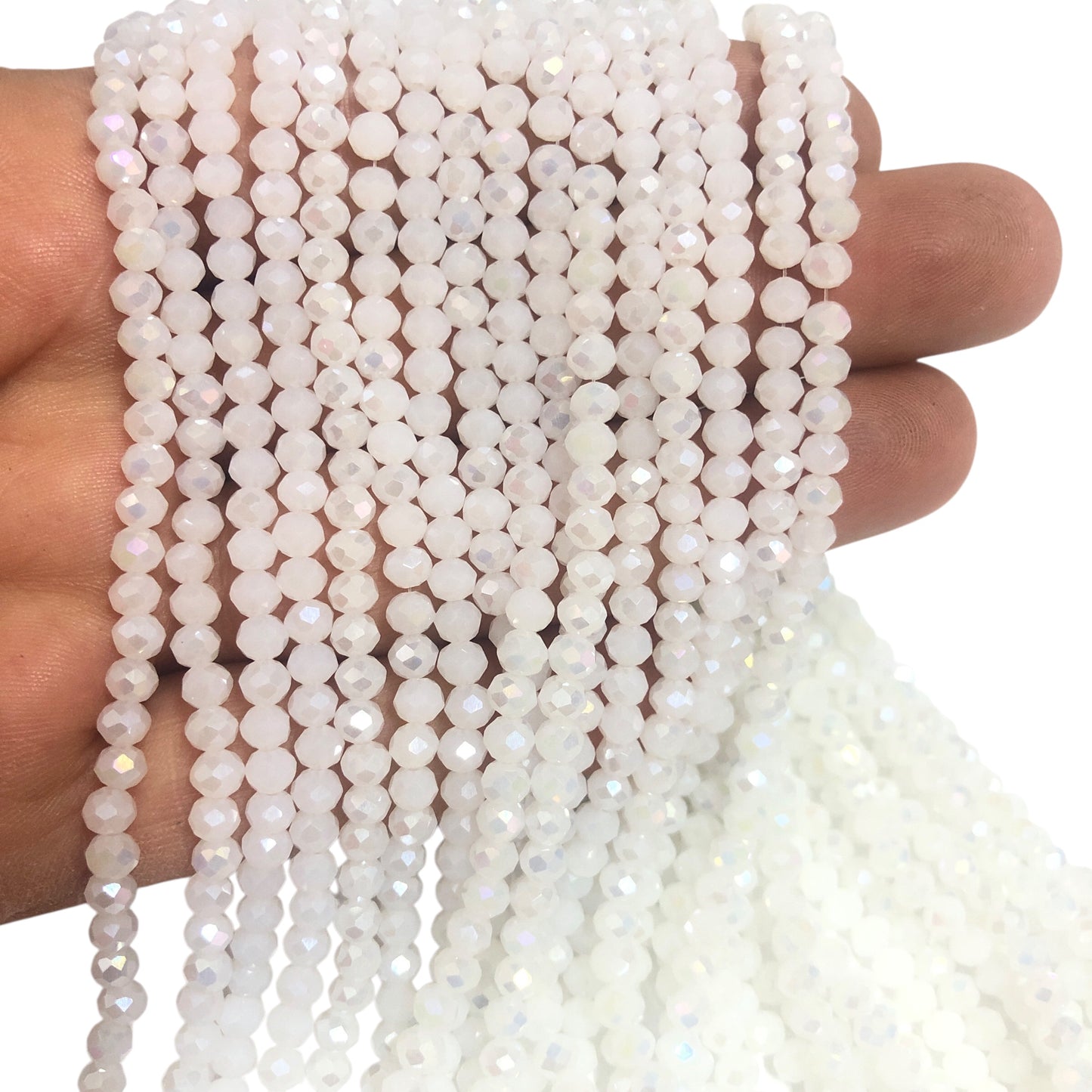 Kristal Boncuk, Çin Kristali-4mm - 53 - Janjanlı Buzlu Beyaz