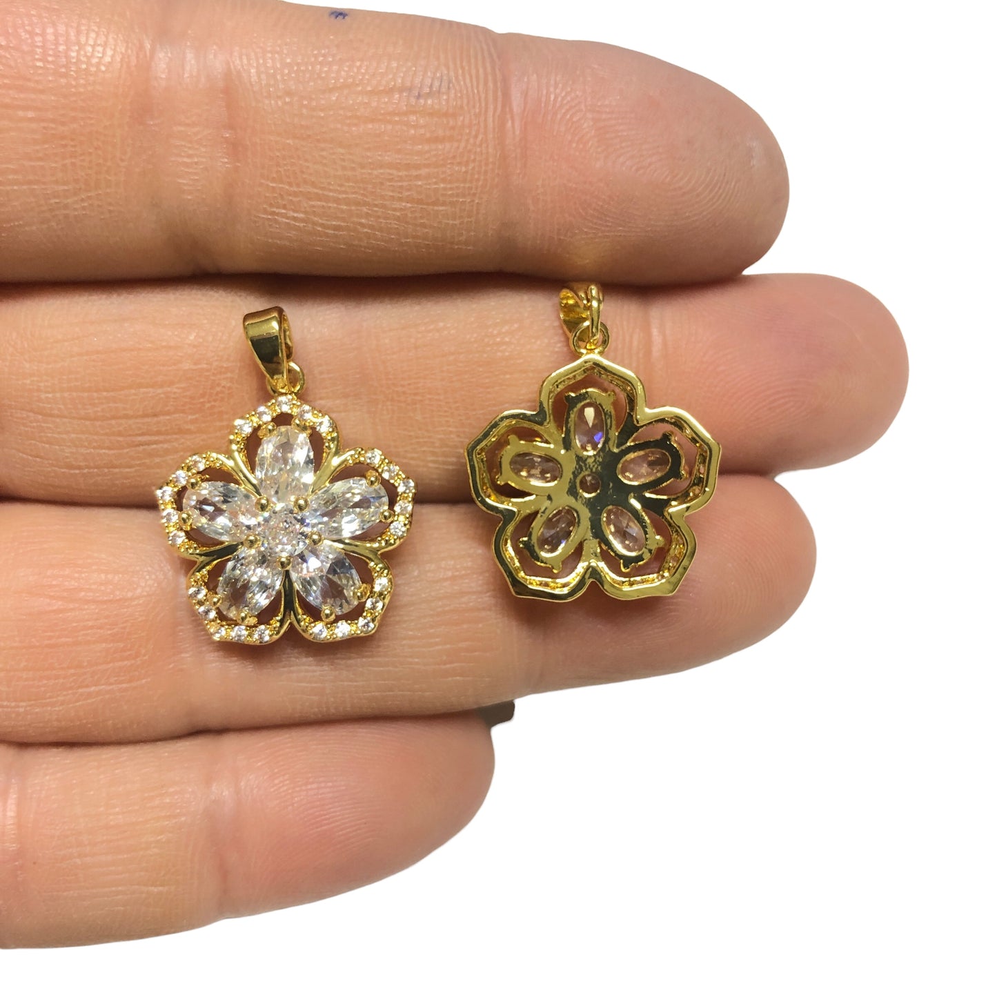 Sarı Çelik  Zirkon Taşlı  Çiçek Kolye Ucu