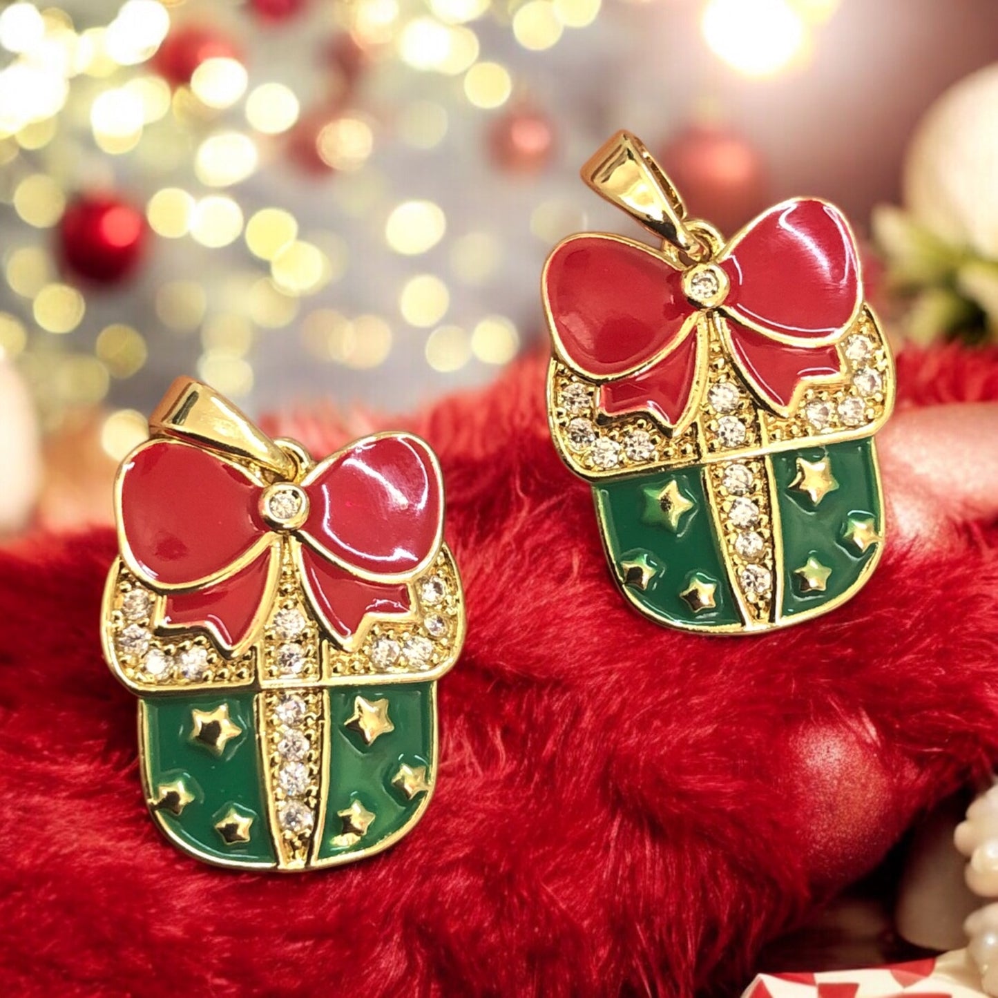 Altın Kaplama Mineli Zirkon Taşlı Mineli Yeni Yıl Aparat - Kutu Yeşil