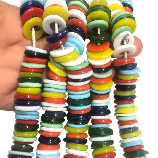 El yapımı Cam Ocak Boncuğu Rondel Orta Boy -Mix