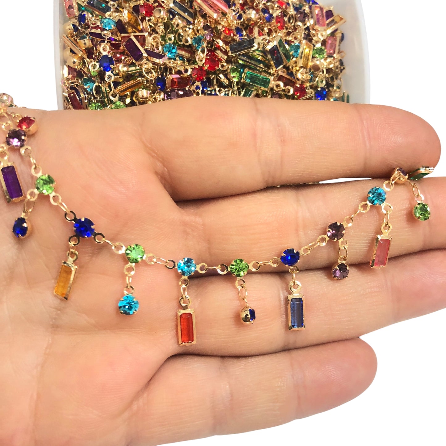 Altın Kaplama  Sallantı Baget Taşlı Zincir - Mix