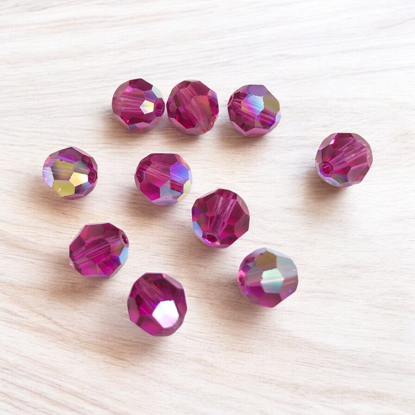 Swarovski Kristal 8mm Petek Kesim - Şeffaf Parlak Fuşya( Fuchsia AB.) - 003