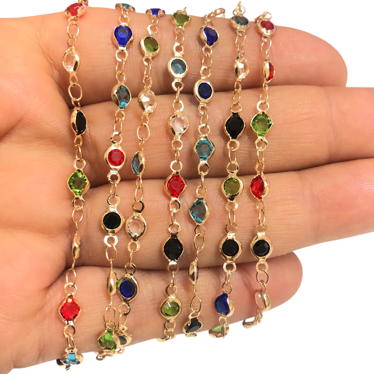 Altın Kaplama Mini Yuvarlak Taşlı Zincir  - Mix