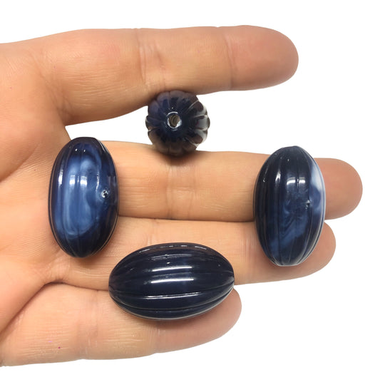 A Kalite Akrilik Çizgili Oval 17x29mm- Lacivert  Ebruli