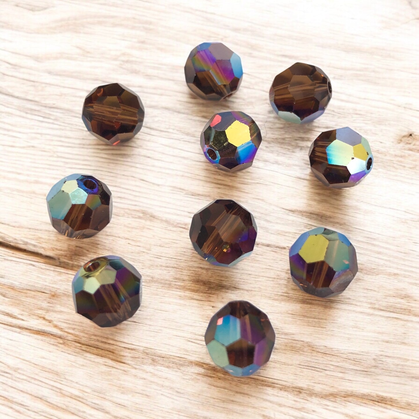 Swarovski Kristal 8mm Petek Kesim -  Şeffaf Parlak Kahve( Smoked Topaz AB.) - 005