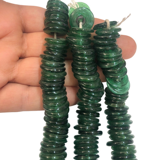 El yapımı  Cam Ocak Boncuğu Rondel Orta Boy  - Şeffaf Yeşil