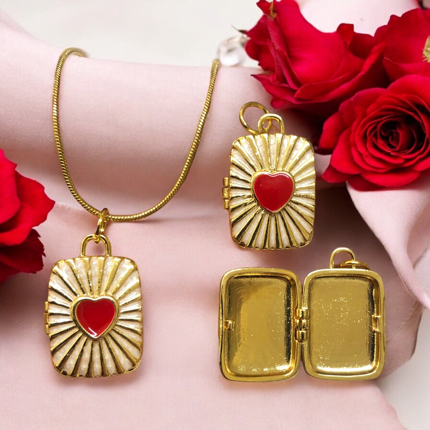 Altın Kaplama Mineli  Açılabilir Kalp Kolye Ucu - Sedef