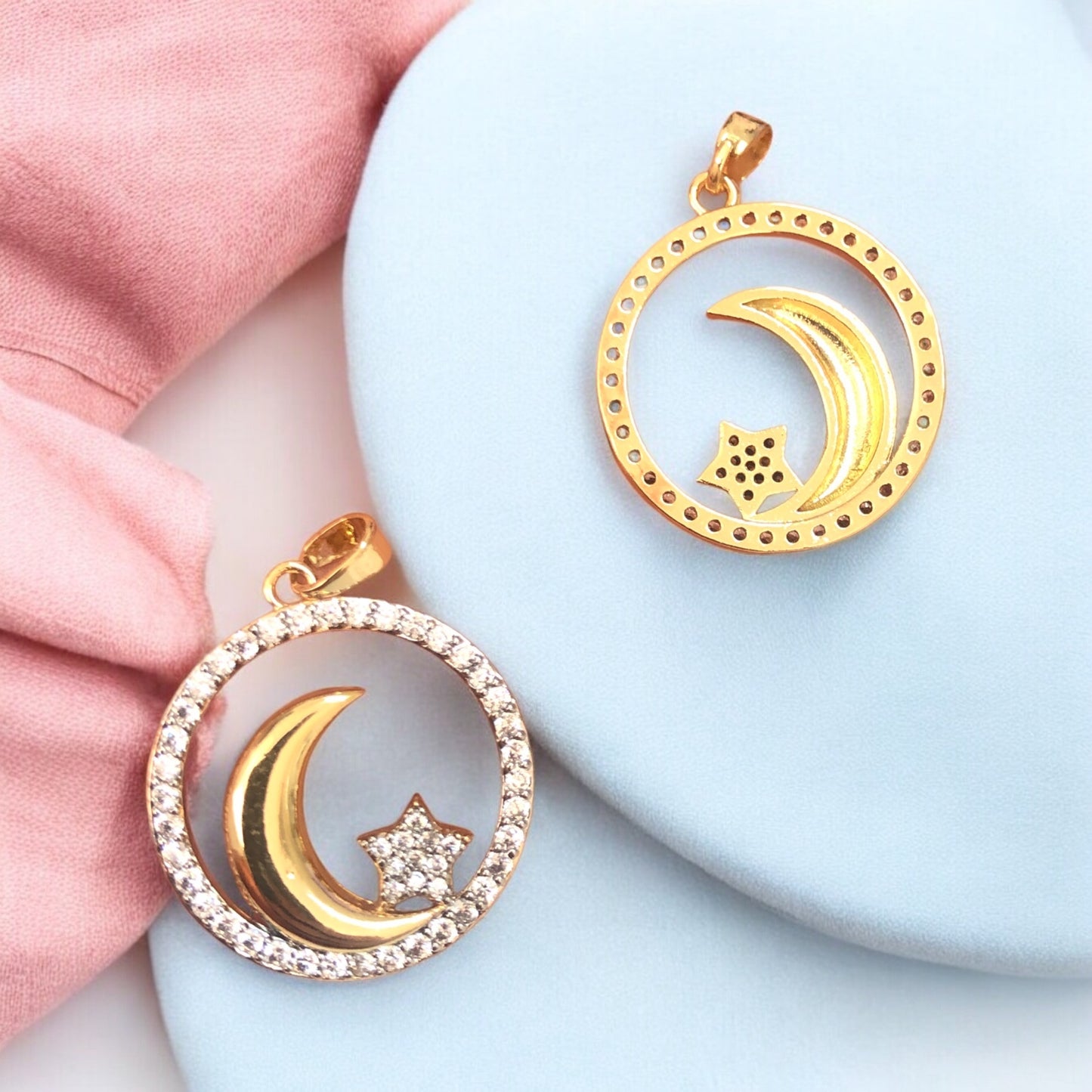Altın  Kaplama Zirkon Taşlı Ay Yıldız Kolye Ucu