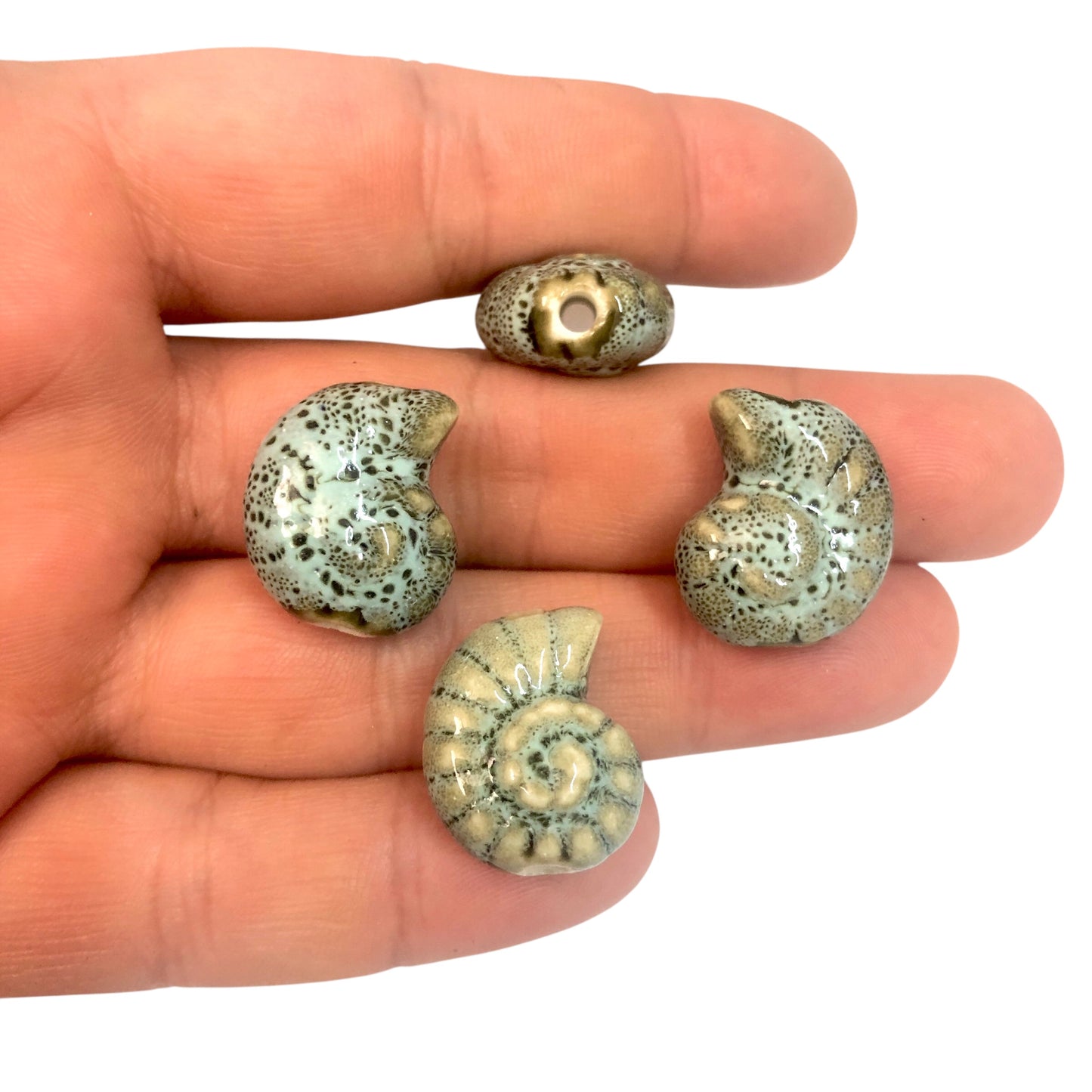 Seramik Salyangoz Büyük Boy  - Benekli Su yeşili