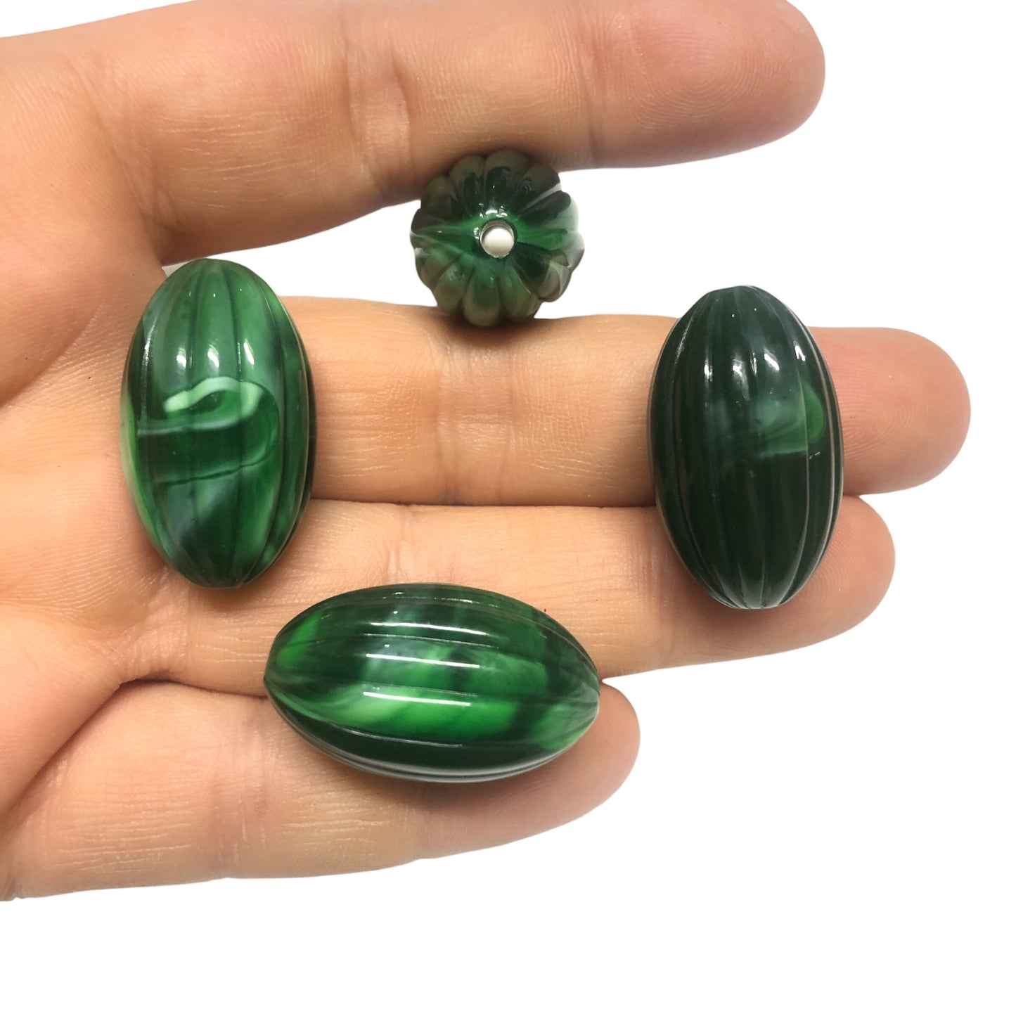 A Kalite Akrilik Çizgili Oval 17x29mm- Yeşil  Ebruli