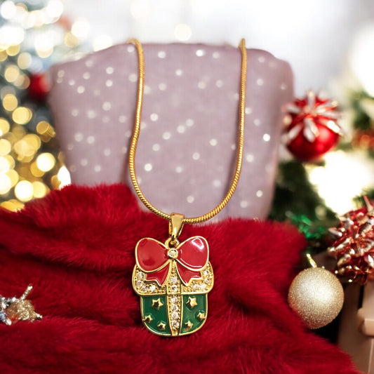 Altın Kaplama Mineli Zirkon Taşlı Mineli Yeni Yıl Aparat - Kutu Yeşil