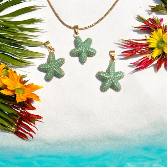 Altın Kaplama Mineli Deniz Yıldızı Kolye Ucu -Mint