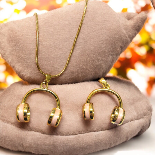 Altın Kaplama Kulaklık -Sedefli Pembe