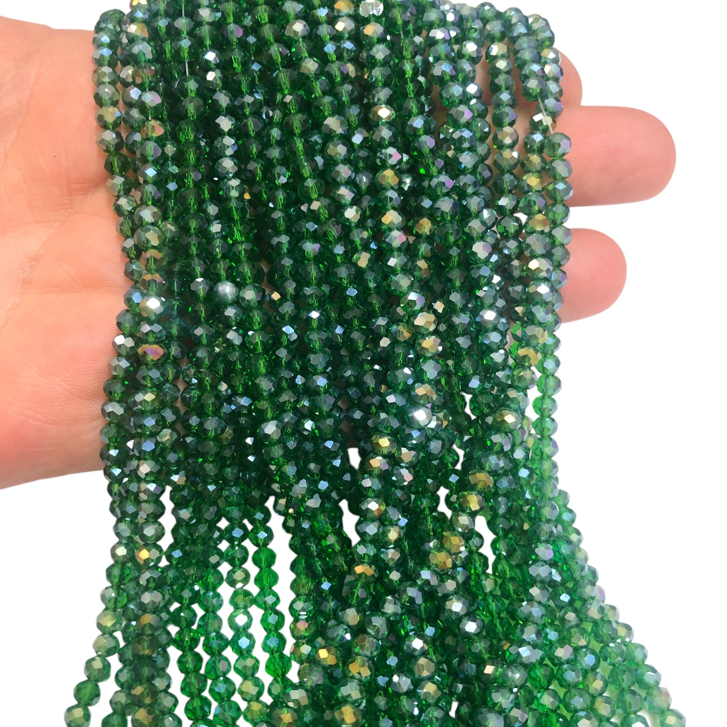 Kristal Boncuk, Çin Kristali-4mm - 68- Şeffaf Janjanlı Koyu Yeşil