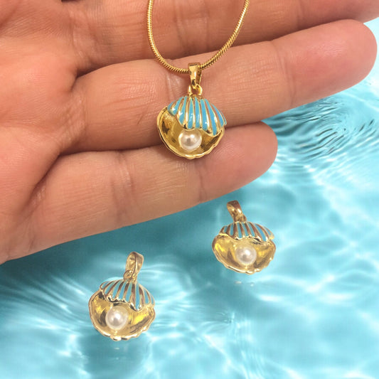 Altın Kaplama Mineli İncili  istiridye Kolye Ucu