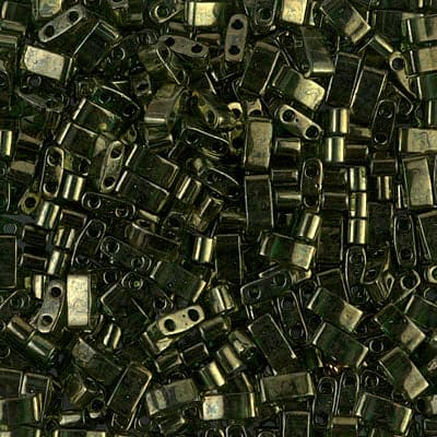 Miyuki Boncuk, Half Tila-HTL0306 Olive Green Gold Luster