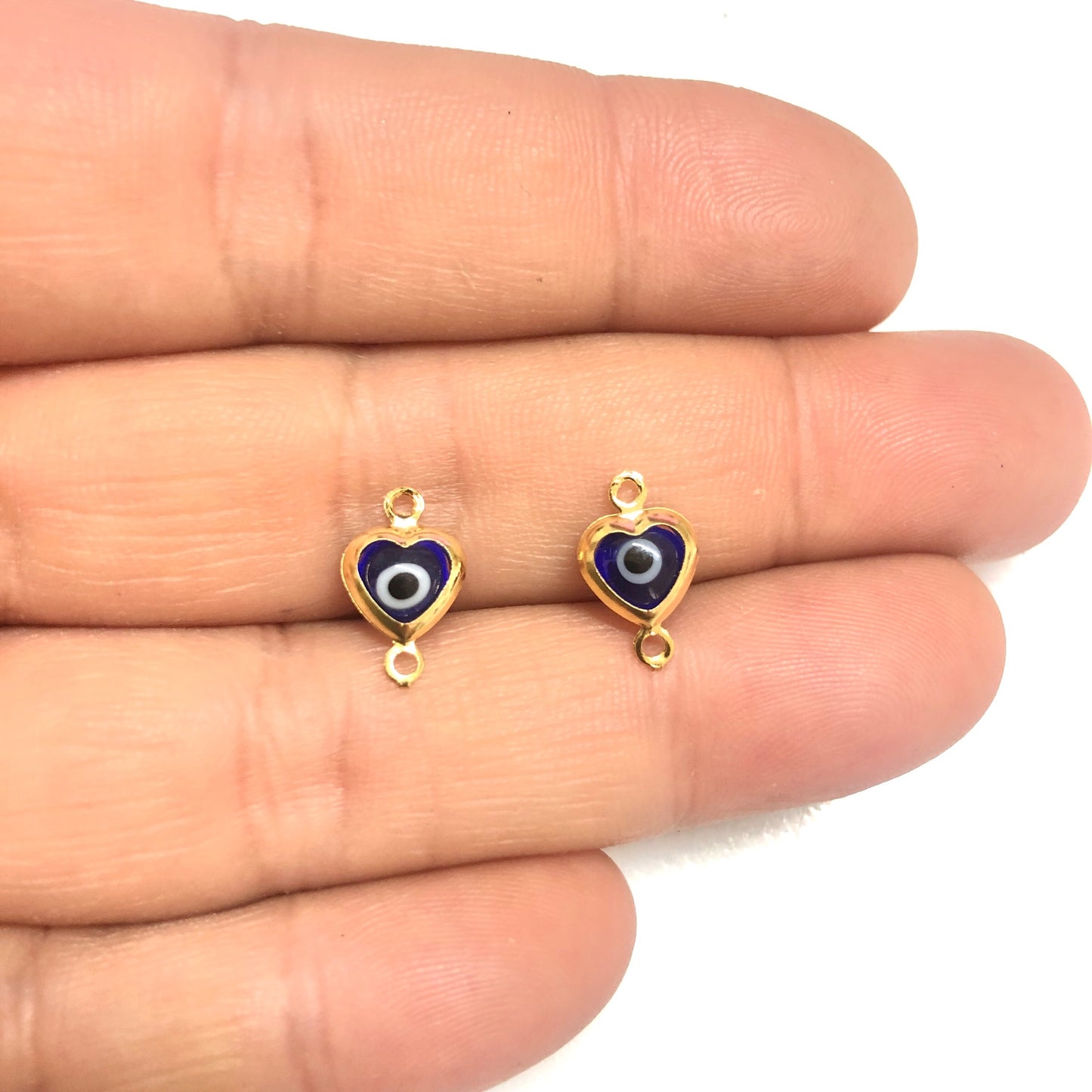 Altın Kaplama Kalp Beyaz Nazar Bileklik Aparatı  Dik Delik - Lacivert