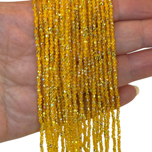 2mm Fasetli Yuvarlak Kristal Boncuk – Şeffaf Janjanlı Sarı-06-Kum Kristal