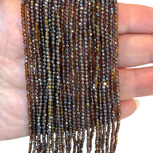 2mm Fasetli Yuvarlak Kristal Boncuk – Janjanlı Şeffaf Kahve-09-Kum Kristal